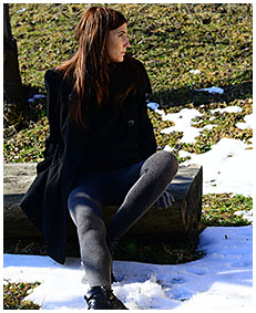 teen pisses gray tights on a orchard in winter 01