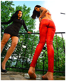 handcuffed lady wets herself peeing her red overalls tights 05