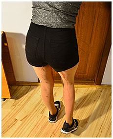 girl wets her high waist black jeans shorts pantyhose 0