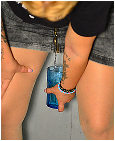 girl pees through pantyhose panties into glass 0