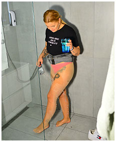 girl pees through pantyhose panties into glass 5