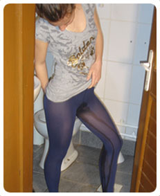 Wetting my blue pantyhose in the bathroom