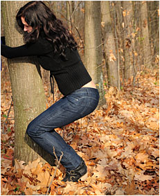 antonia pees her jeans tied to a tree wetting her jeans 04